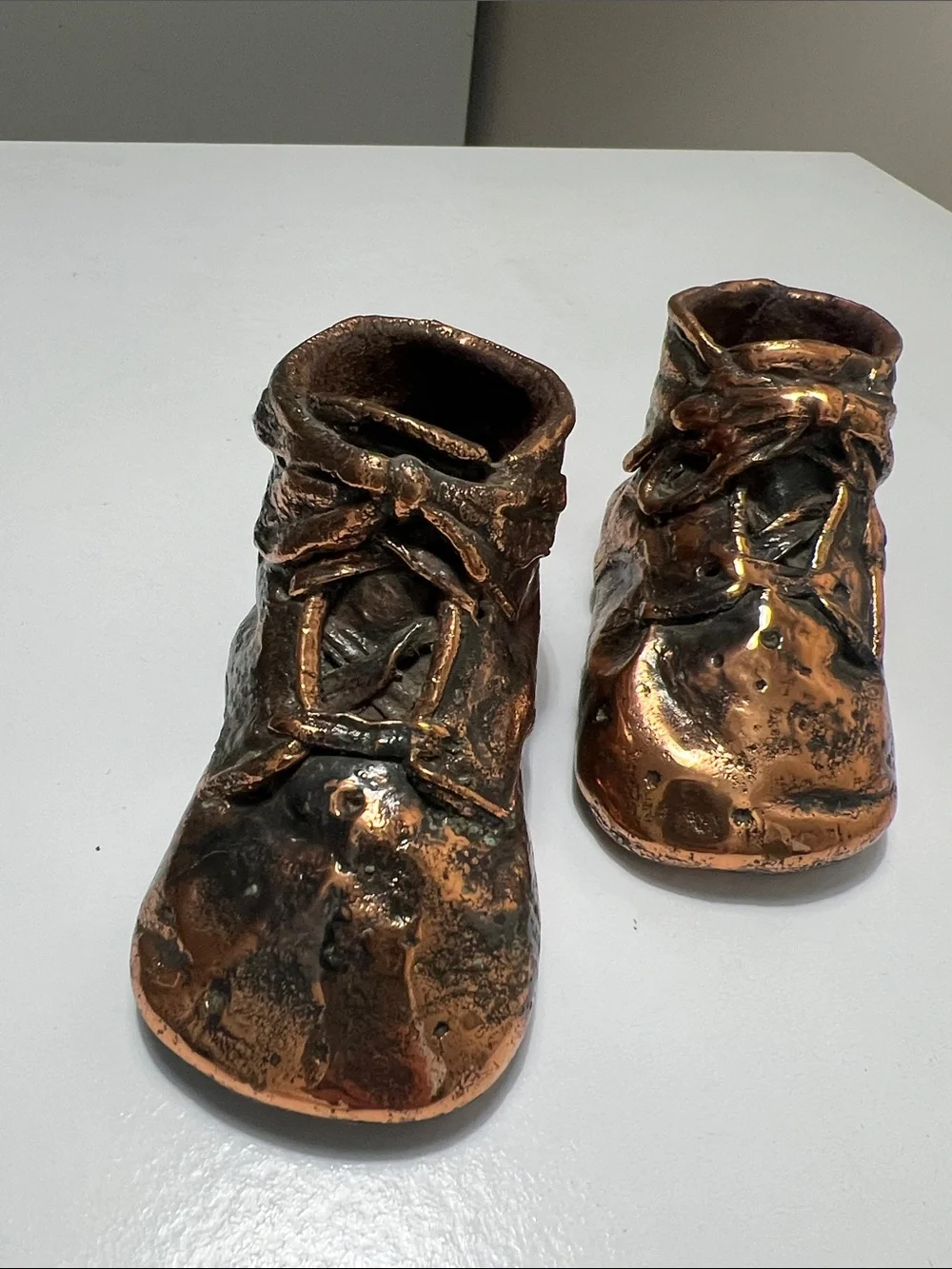 Bronzed Antique Classic Baby Walker Shoes Figurine in Metallic Brown - Vintage